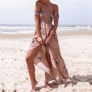 Off Shoulder Print Maxi Dress